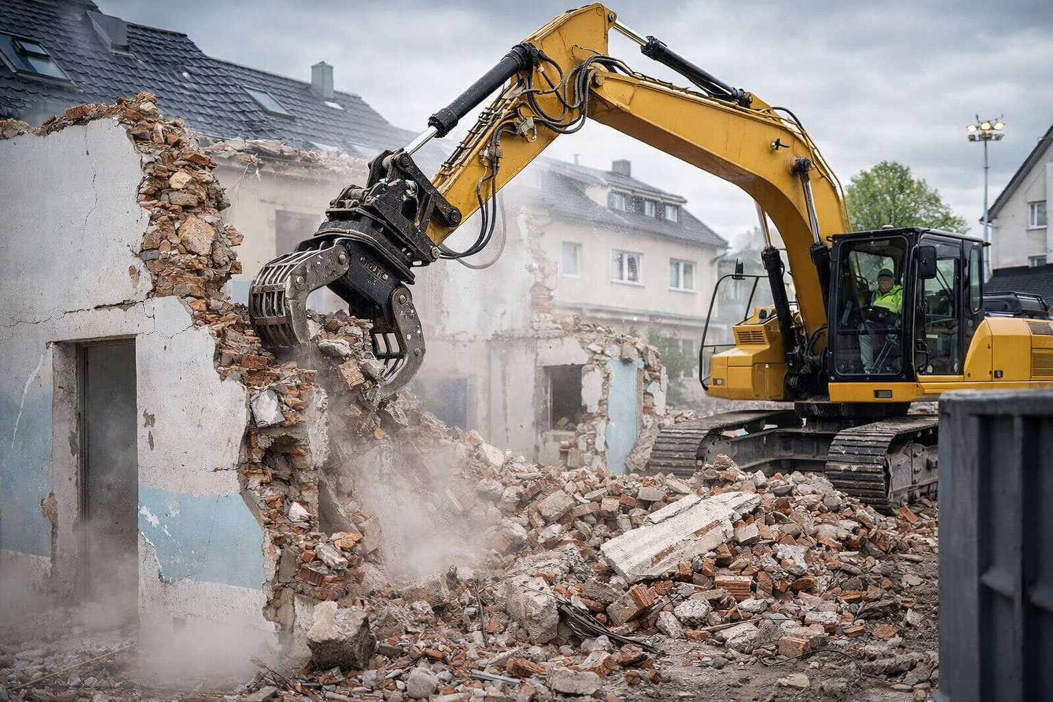 Kontrollierter Gebäuderückbau mit Bagger im Rahmen von Abbrucharbeiten in Wien und Niederösterreich